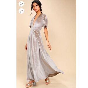 NWT $108 YF&B On the Road Temptress Velvet Maxi Dress Sz. M Taupe Deep V-neck